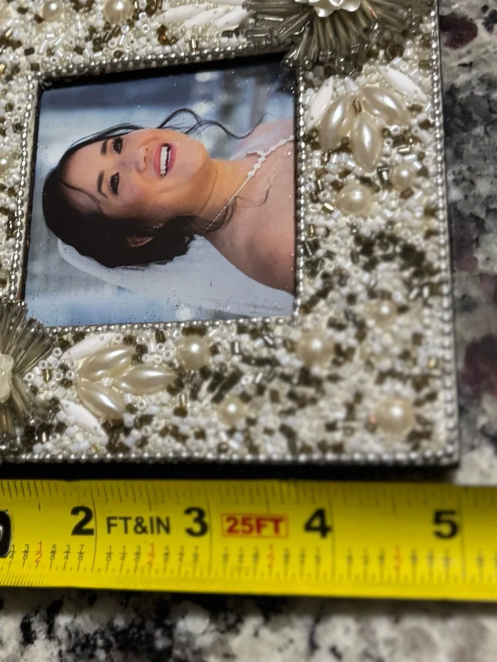 NEW Cracker Barrel Beaded Picture Frame 5” x 5” Silver Photo Frame with Pearls